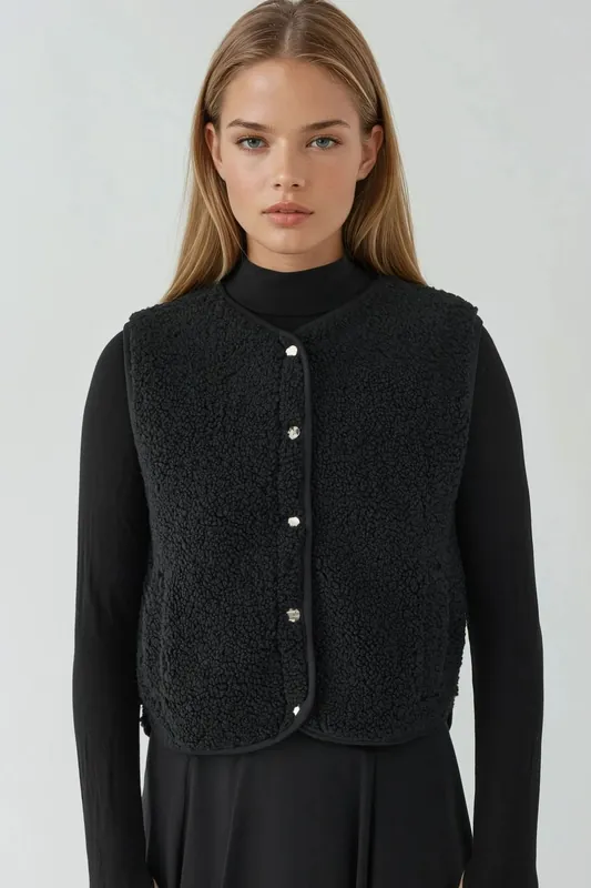 Textured Crew Neck Sleeveless Waistcoat - Hiccup