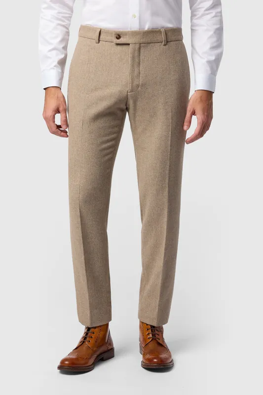 Camel Herringbone Tweed Slim Fit Trousers - Antique Rogue