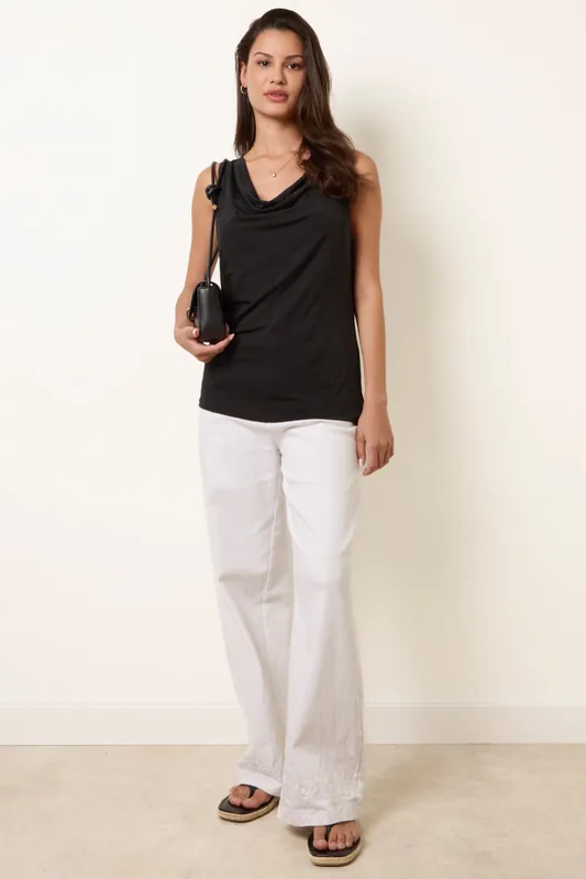 Black Sleeveless Cowl Neck Viscose Jersey Top - Blue Vanilla