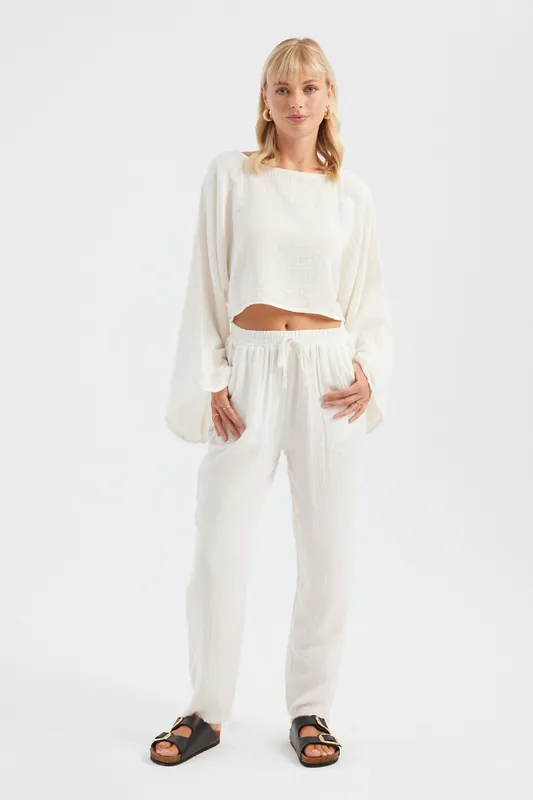 Muslin High Waist Drawstring Casual Trousers - Hiccup