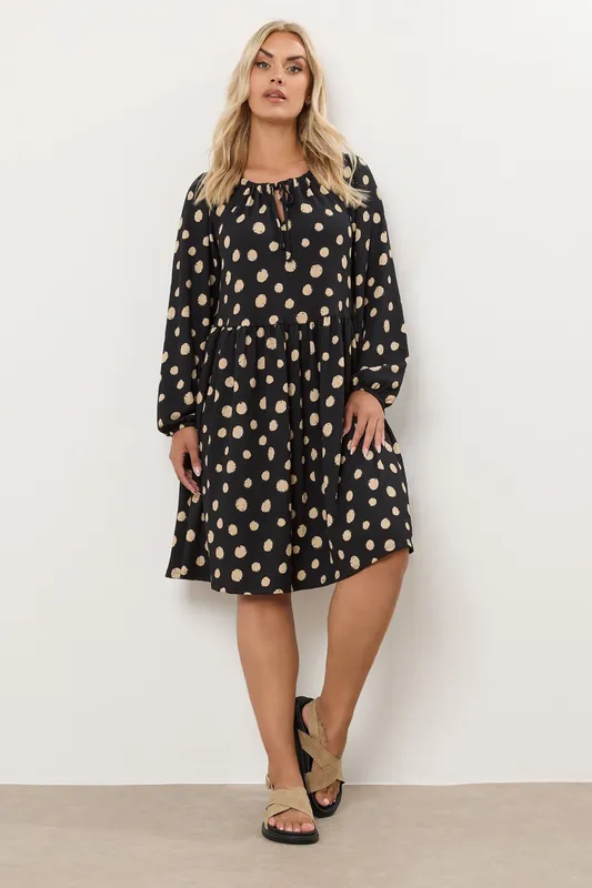 Dot Print Tie Neck Dress - Yours