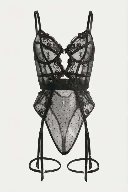 Evangeline Lace Garter Bodysuit - Little Nooks