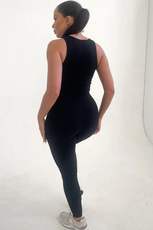 Black Sleeveless Vest Top And Fitted Leggings Two Piece Set - Blake