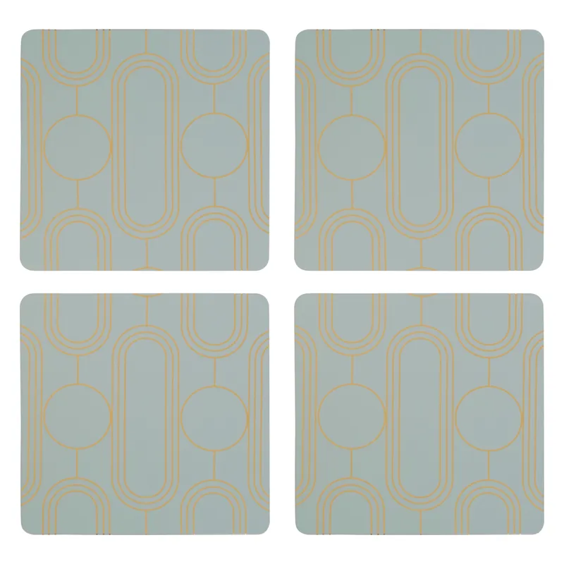 Set Of Four Blue Coasters, Contemporary Heat Resistant Drink Mats, Stylish Stainless Steel Foil Accent - Orsina