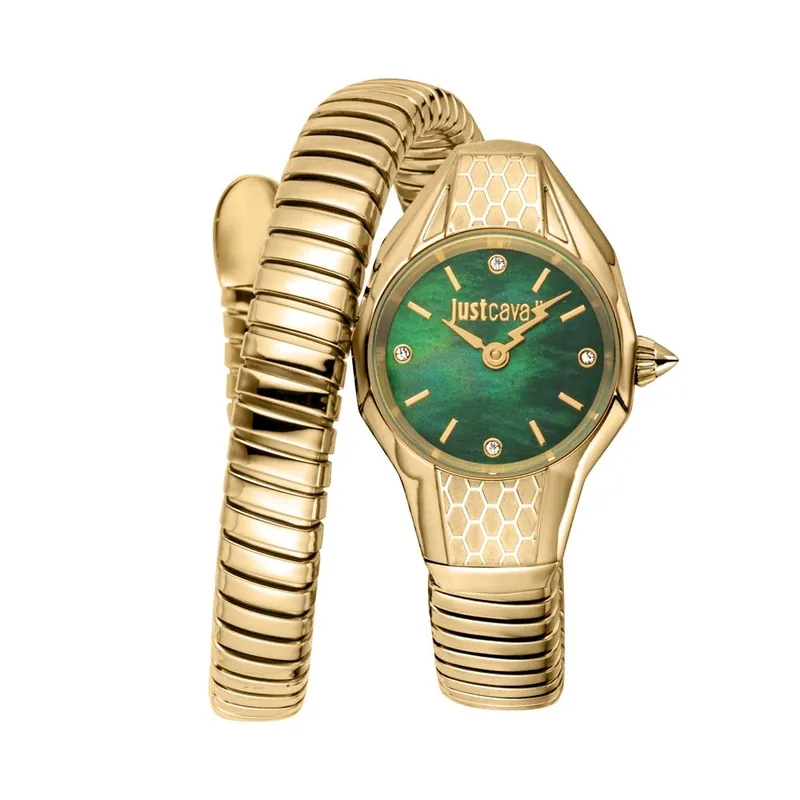 Women's Green Dial Snake 316L Stainless Steel Diamond Watch - Just Cavalli