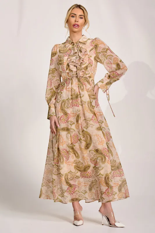 Long Sleeve Ruffle Chiffon Shirt Maxi Dress - Jolie Moi
