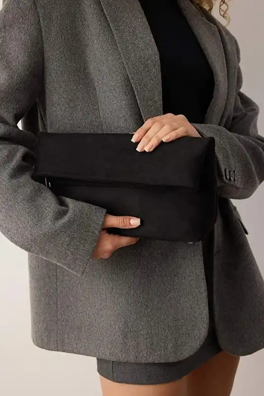 Soft Suede Foldover Clutch Bag - WOVCOR