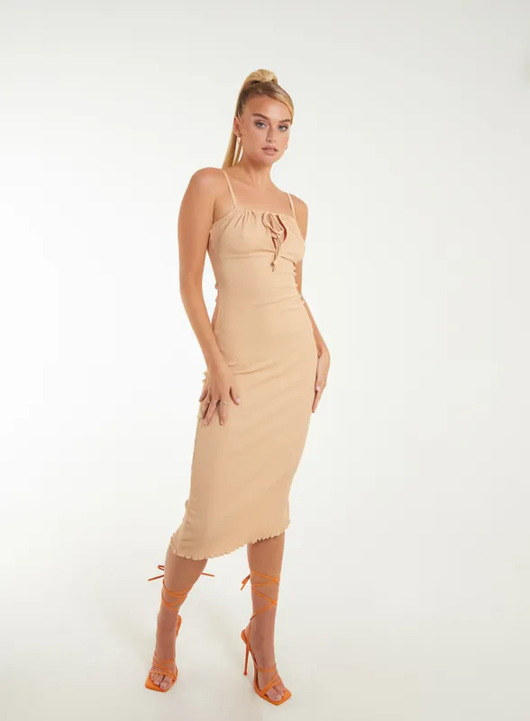 Crinkle Tie Midi Dress - Pink Vanilla