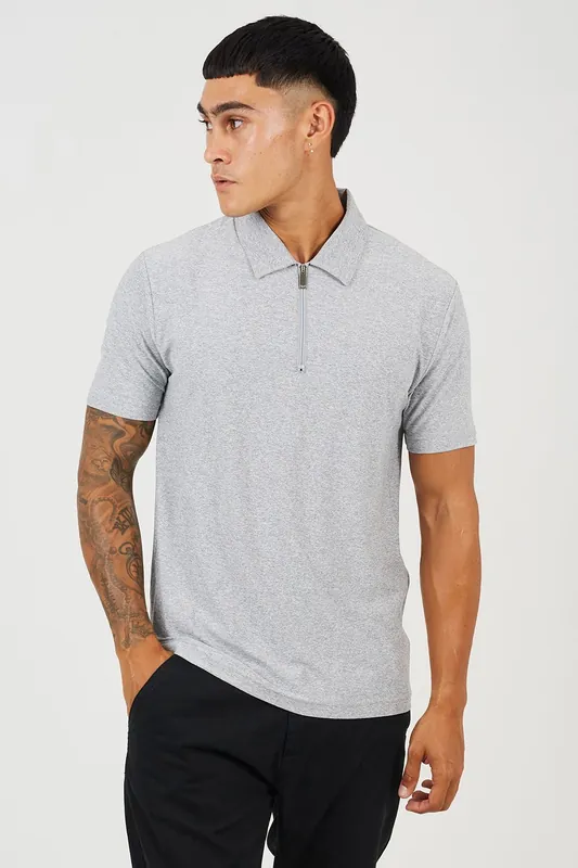 Cotton Polo Top with Quarter Zip - Brave Soul