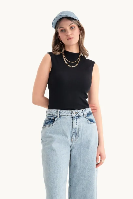 High Neck Ribbed Bodycon Top - Hiccup