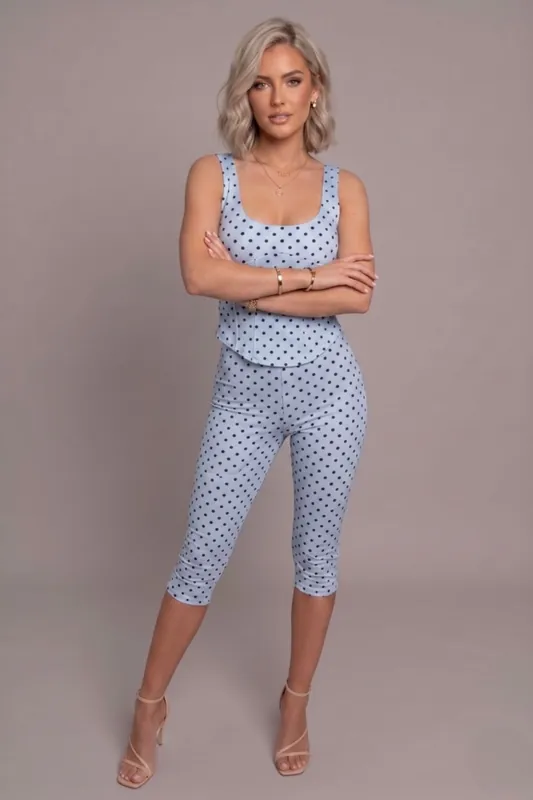 Polka Dot Ruched Sleeveless Top and High Waist 34 Co-Ord