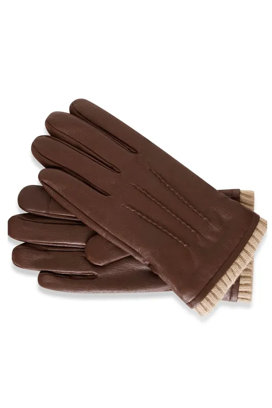 Brown Leather Glove with Cream Cuff - Barneys Originals
