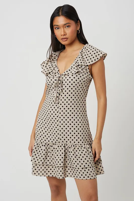 Polka Dot Mini Dress With Frill Detail - Brave Soul