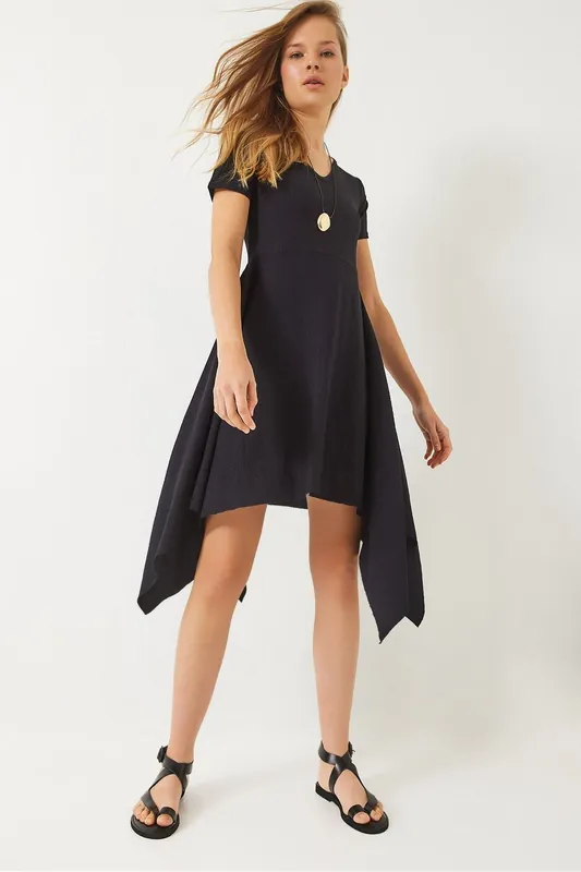 Asymmetric V-Neck Mini Dress