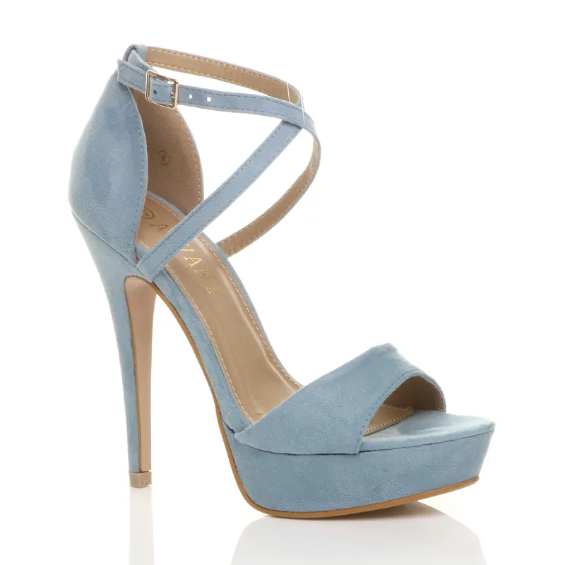High Heel Crossed Straps Platform Sandals - AJVANI