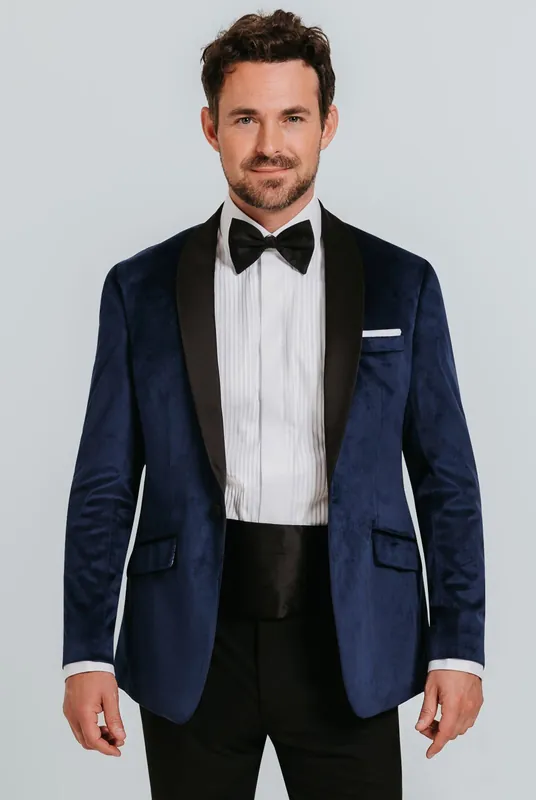 Navy Slim Fit Velvet Jacket - Dobell