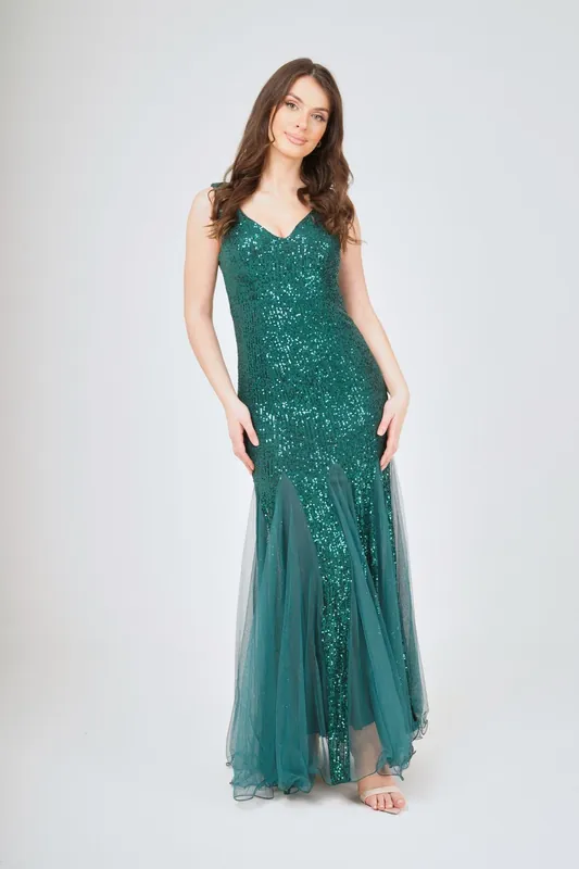 Sequin Mesh Insert Maxi Dress - LuvForever Fashion