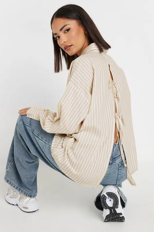 Petite Stripe Tie Back Shirt - PixieGirl