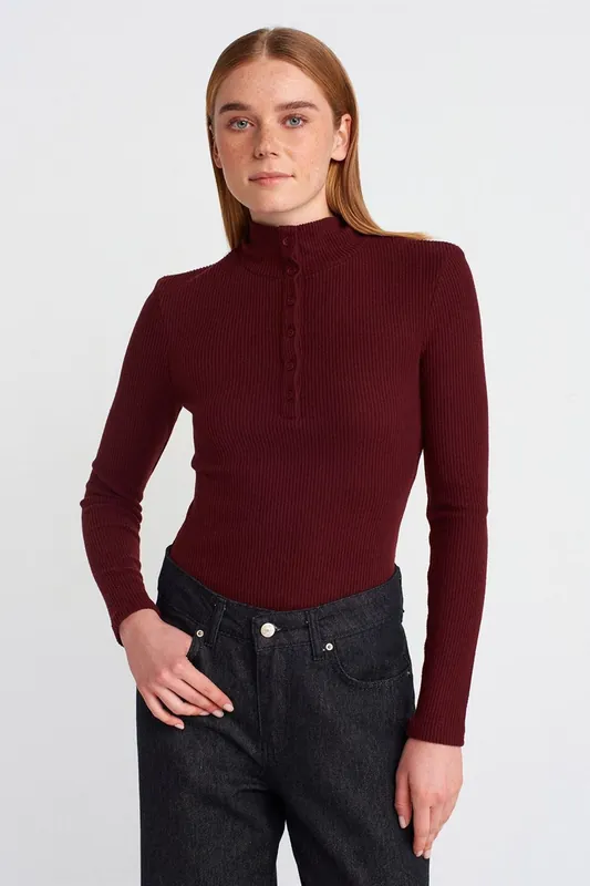 Slim Fit Ribbed Turtleneck Blouse - Dilvin