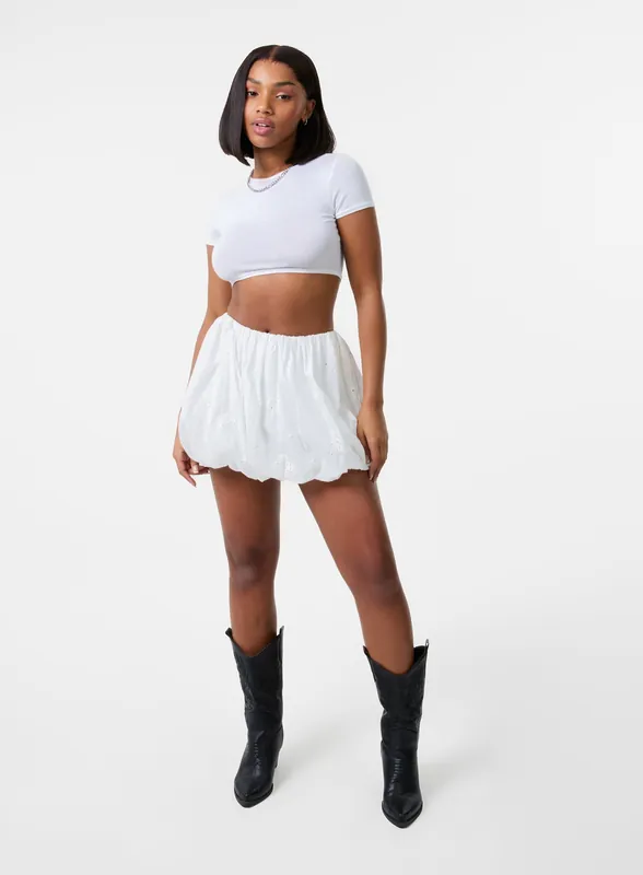 Broderie Puffball Mini Skirt - Pink Vanilla
