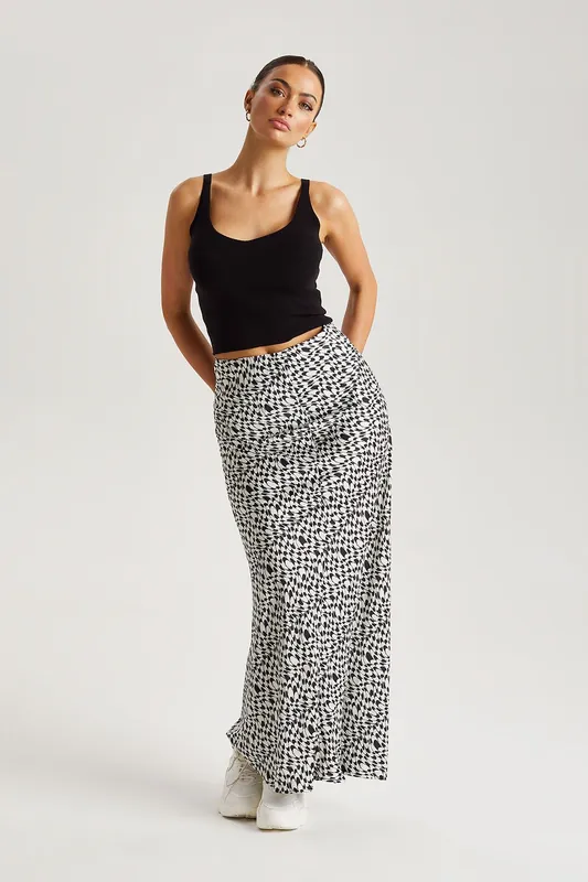 Geometric Satin Maxi Skirt - Urban Bliss