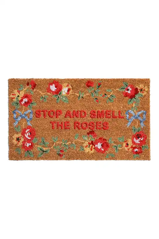 Cath Kidston Stop And Smell The Roses Slogan Doormat - Brown