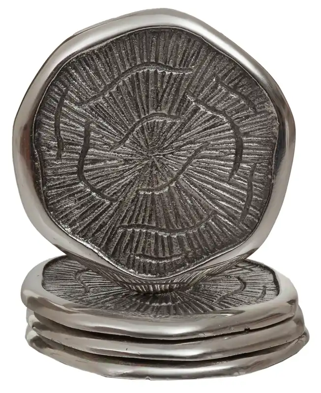 Silva Set Of Four Oak Effect Silver Top Coasters - Orsina