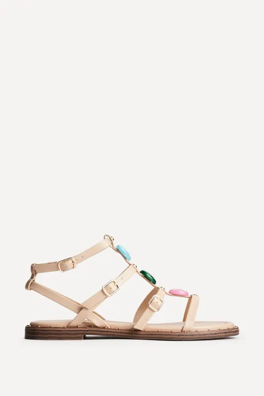 Mimi Nude Gladiator Flat Sandals - Linzi
