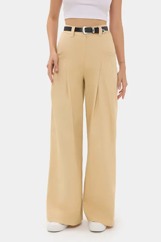 Pleated Wide-Leg High-Waist Trousers