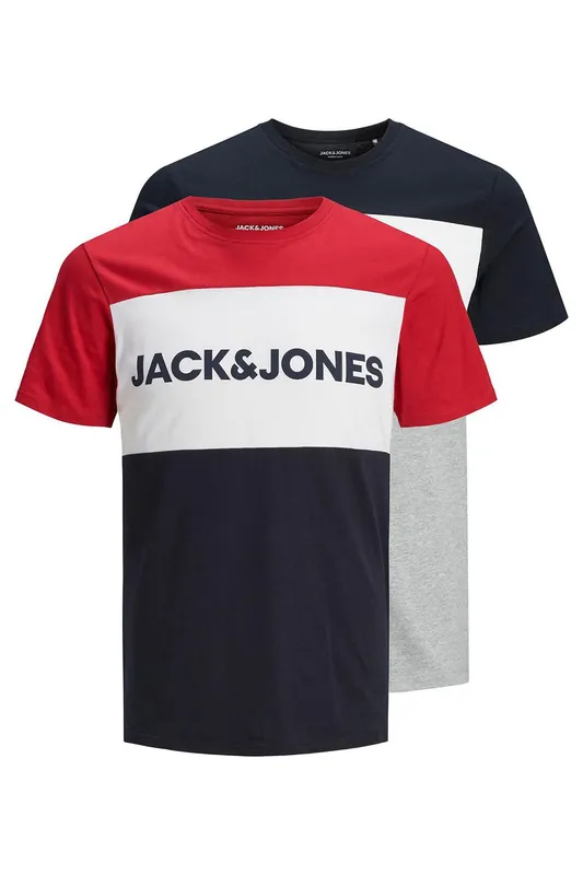 Mens 2Pcs Logo T-Shirts Crew Neck Cotton Forest Red+Navy Blazer, S