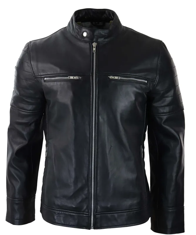 Leather Short Zipped Biker Jacket - TruClothing