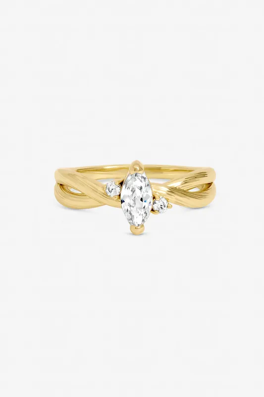 Gold Plated Navette Cubic Zirconia Ring - Jon Richard