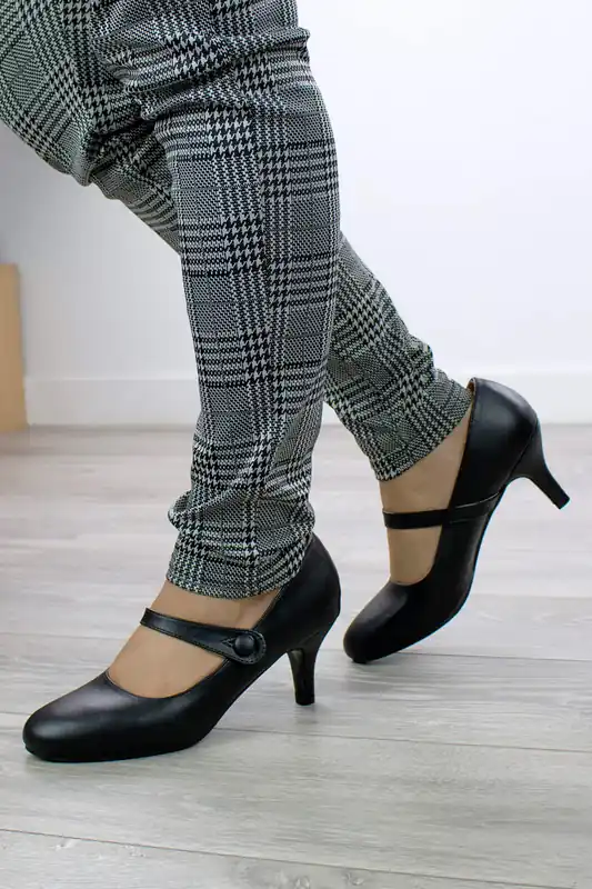 Mid Heel Elastic Strap Mary Jane Court Shoes - AJVANI