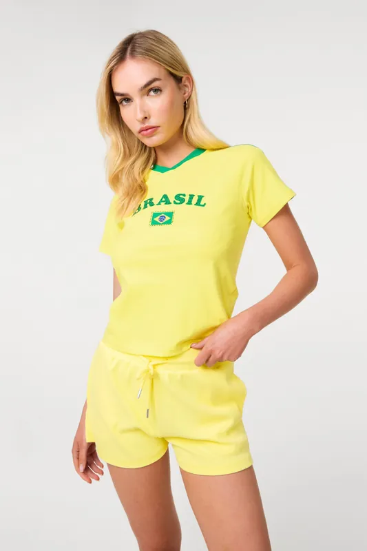 Yellow Brasil Embellished Football T-Shirt