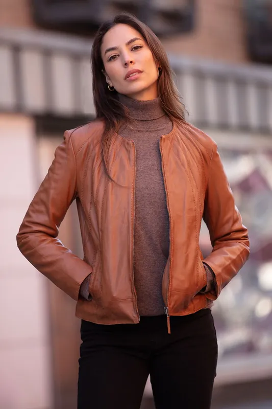 Chambery' Collarless Real Leather Jacket - Ashwood Leather