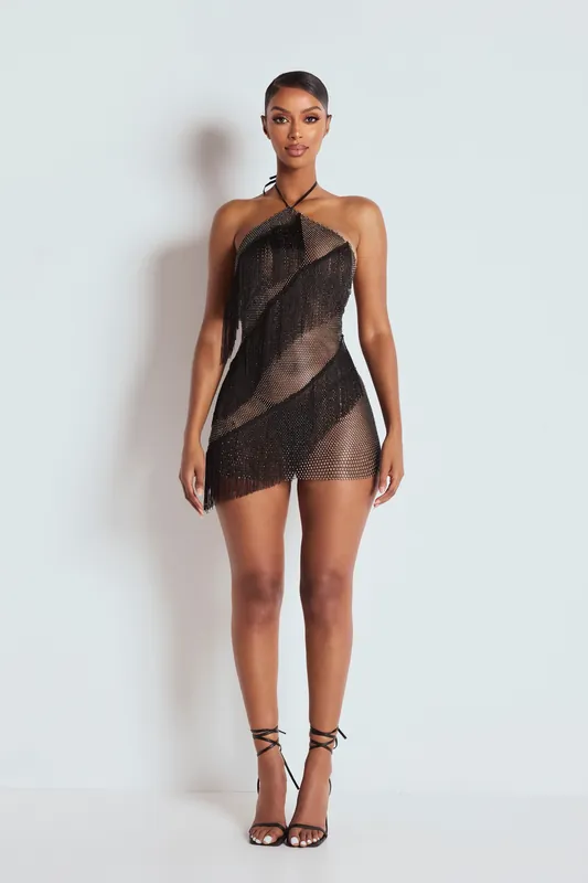 The Ciela Mesh Diamante Mini Dress - LEMONLUNAR