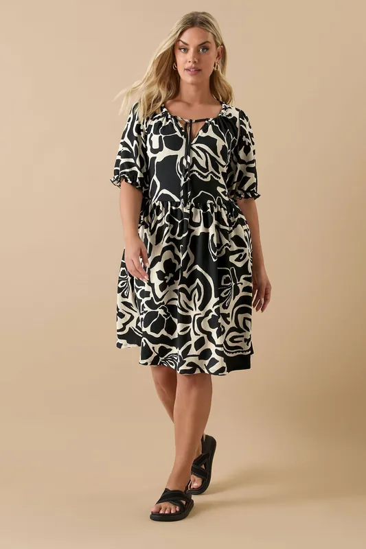 Abstract Floral Tie Neck Mini Dress - Yours