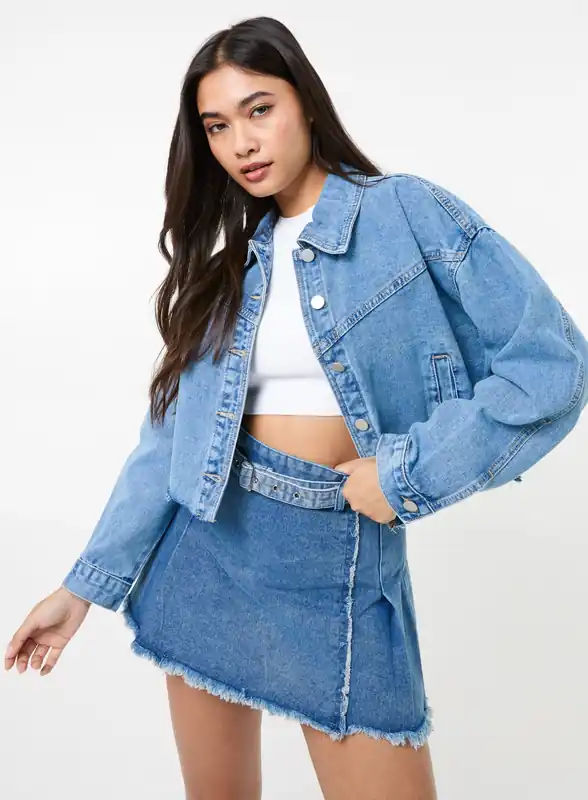 Cropped Denim Jacket - Pink Vanilla