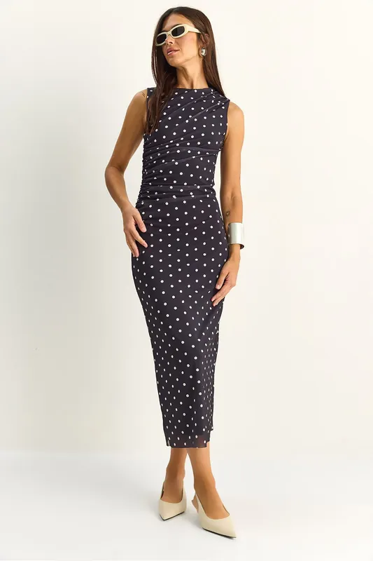 Polka Dot Bodycon Midi Dress - Bianco Lucci