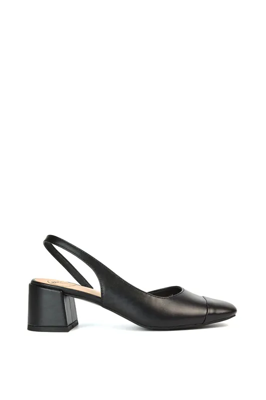 Karis' Slingback Block Heel Court Shoes With Square Toe - XY London