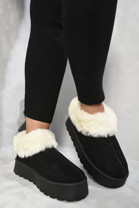 Shella Faux Fur Trim Platform Ankle Boots - IKRUSH