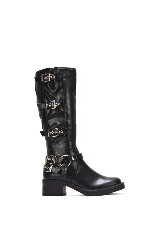 Cobra' Harness Square toe Knee High Biker Boots - XY London