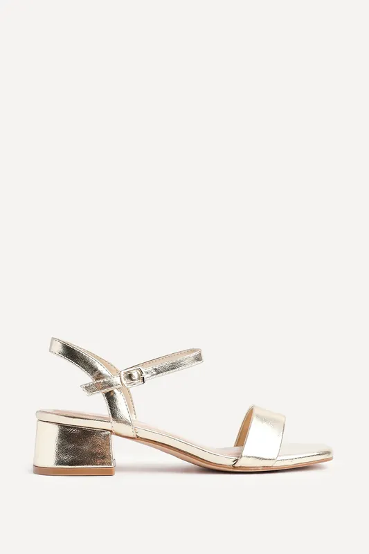 Tillie Gold Faux Leather Low Block Heel - Linzi