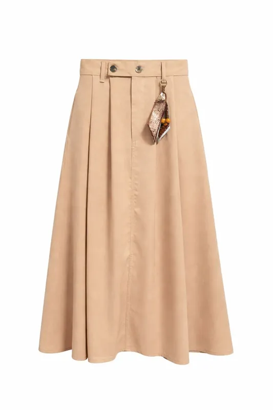 High Waist A-Line Midi Skirt with Accessories