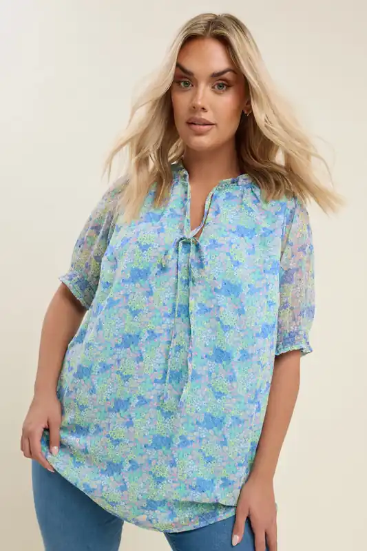 Floral Print Tie Front Blouse - Yours