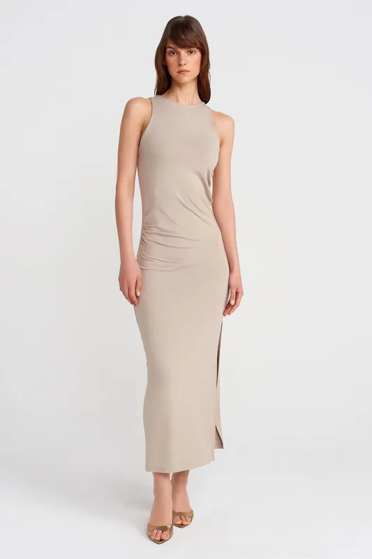 Sleeveless Bodycon Maxi Dress With Slit - Dilvin