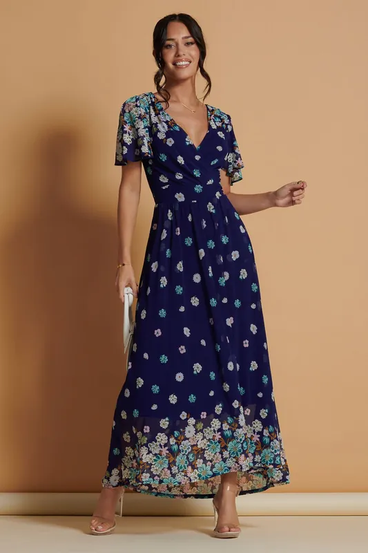 Mirrored Angel Sleeve Mesh Maxi Dress - Jolie Moi