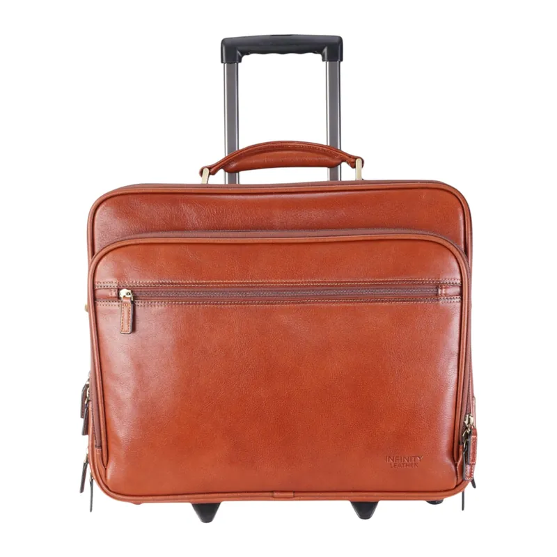Genuine Leather Wheel Laptop Briefcase Travel Cabin Pilot Bag - Nomad