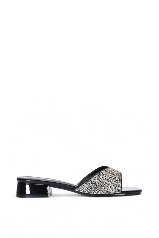 Seren' Low Heel Sandal Mules With Diamante Details - XY London