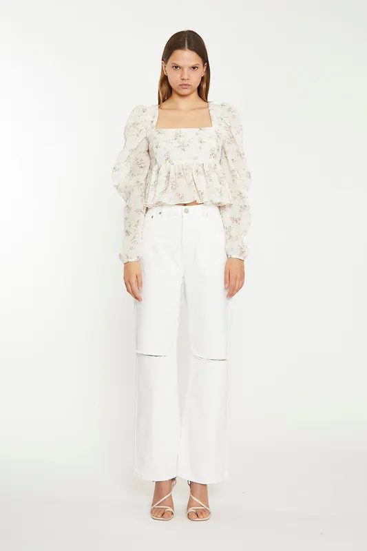Square Neck Tie Beck peplum Blouse - Shnoo